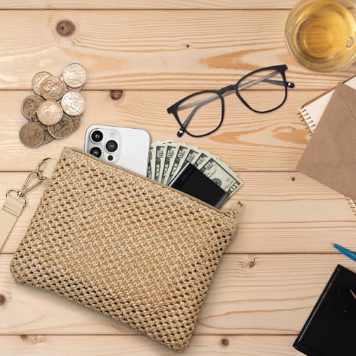 Image of Straw Clutch Purses for Women, Bohemian Straw Handbag Small Summer Beach Bag Wristlet Wallet with Zip