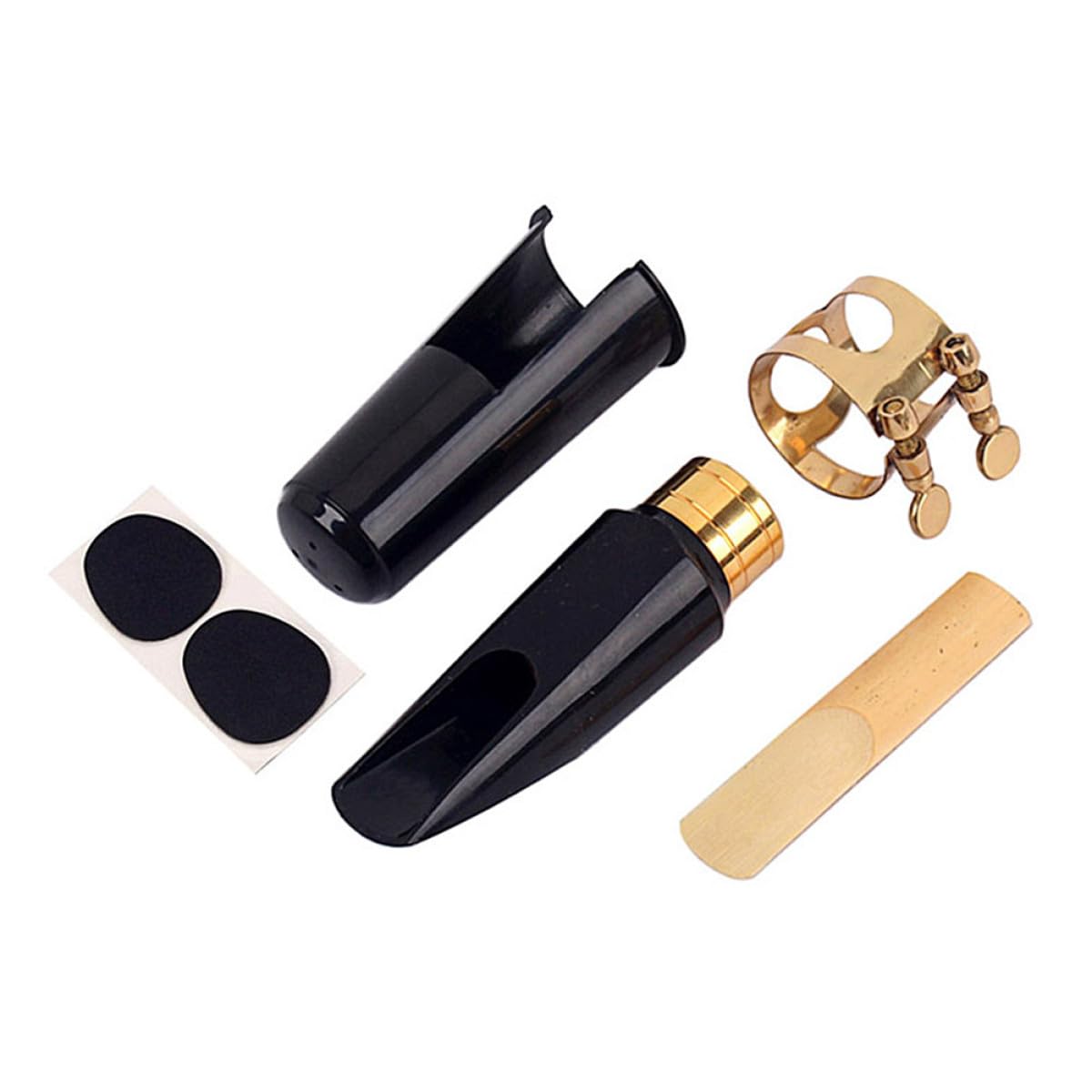 Amosfun Altsaxophon Mundstück Satz und Einfache Befestigung Ersatz mit Kupferringschnalle Inklusive Kappe und Pads Kunststoff und Metall für Verbesserten Schutz
