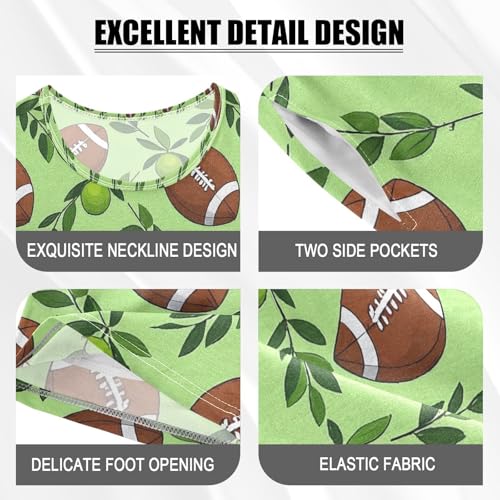 ALAZA Rugby American Football Green Pajamas Set Short Sleeve Cotton Sleepwear Summer Pjs 2 Piece 5-14Y4