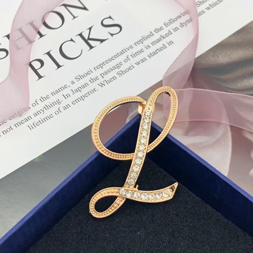 Image of Rhinestone Initial Brooch Pin for Women, Alphabet Gold Letter Brooch A-Z with Crystal, Metal Pin for Hat Bag Dress Suit Accessory for Men