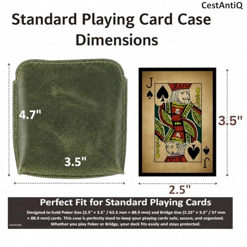 Image of Premium Full Grain Leather Playing Card Case, Zippered Playing Card Holder for Poker Bridge Cards, Durable Leather Card Deck Storage Organizer Travel Card Carrying Pouch Multi Purpose Wallet