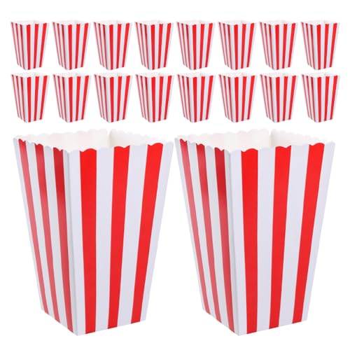Cabilock 48 cajas de palomitas de maíz para cine, con rayas rojas y blancas, estilo vintage, para refrigerios, ideal para concesiones y fiestas de carnaval.