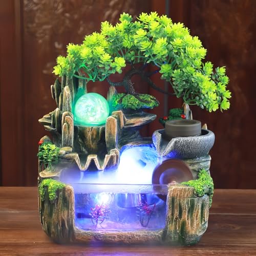 Charocean Zimmerbrunnen mit LED Beleuchtung - Tischbrunnen Indoor...