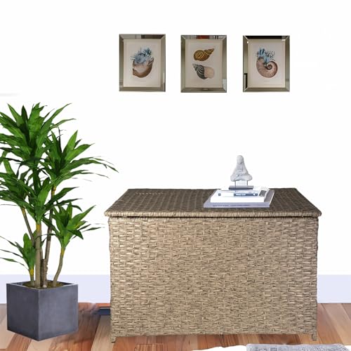 Moorliter MHST001GY11 Wicker Storage Trunk, 42.3 Gallon (160L) Handwoven Wicker Chest, Large Wicker Basket thumb #1