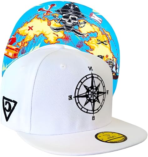 Capiche [99+ Designs] Cappello da Baseball Pirati, Treasure Map, Berretto, Snap cap Uomo, Blu, Snapback Bianco con Logo Pirata Donna, Vela