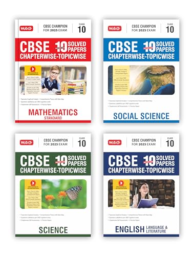 MTG CBSE 10 Years (2024-2015) Chapterwise Topicwise Solved Papers With Question Bank Class 10 Science, Mathematics, English & Social-Science (Set of 4 Books) - CBSE Champion For 2025 Exam | Video Solution of PYQs