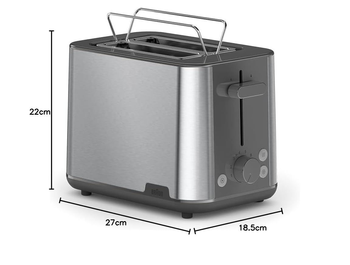 Braun PurShine HT1510GY, Tostapane A 2 Slot, 8 Livelli Di Tostatura, Funzioni Di Riscaldamento E Scongelamento, Vassoio Per Le Briciole, 900W, Grigio