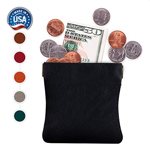 Image of Classic Leather Squeeze Coin Purse change Holder For Men, Pouch size 3.5 in X 3.25 in. high, Navy