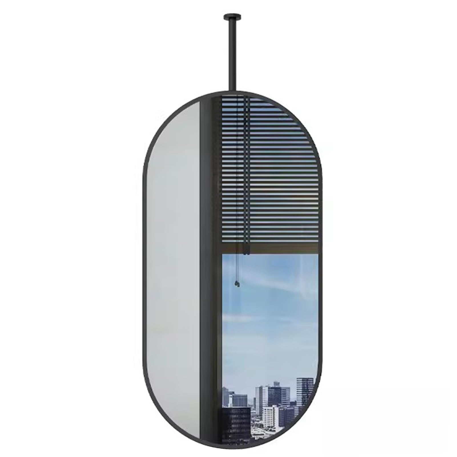 FGXHHS Ceiling Mounted Mirror Hanging Rod Mirror, Home Hotel Floating Bathroom Vanity Makeup Black Oval - Can Be customizable (Size : 50cmx70cm)