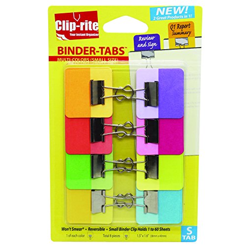 Clip-rite Binder-Tabs Filing Binders, Small, Solid, Assorted, 8-Piece (CRT-049)