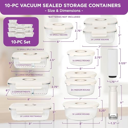 Image of HOLDN' STORAGE Vacuum Food Storage Containers, Set of 10 Glass Containers with Electronic & Manual Pump - Keep Food Fresh Longer, BPA-Free Glass, Leak-Proof, Ideal for Meal Prep, Marinating