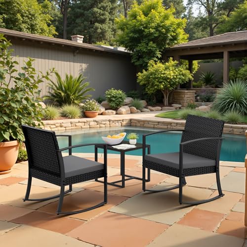 image for Homall Patio Furniture Set 3 Piece Resin Outdoor Bistro Set Rocking Pa