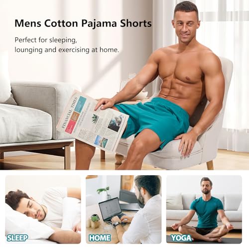 Image of AMY COULEE Mens Lounge Shorts 4 inch Pajama Lightweight Cotton Sleep Bottoms with Pockets