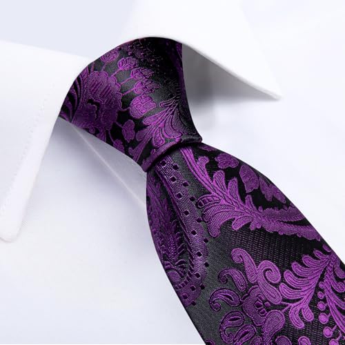 Image of DiBanGu Mens Paisley Tie Sets Silk Jacquard Woven Floral Necktie and Pocket Square Cufflinks Wedding Business Party