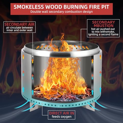 27 Inch Smokeless Fire Pit, Portable Outdoor Fire Pit with Removable Stand and Ash Pan, Perfect for 4-6 People Bonfire, Camping, Picnic, Family Gatherings for Garden