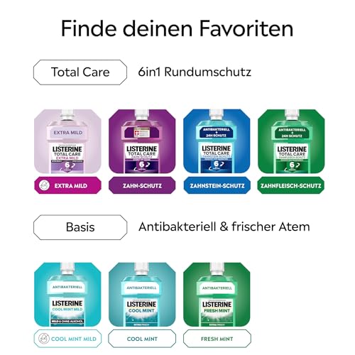 LISTERINE Total Care Zahnstein-Schutz 500 ml, schützende Mundspülung gegen Zahnstein mit 6 in 1 Wirkung, antibakterielles Mundwasser schützt vor Zahnfleischproblemen, bis zu 24h frischer Atem