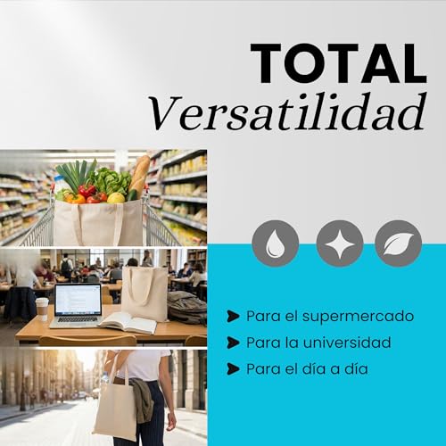 Miniatura 6 de Oratic Pack Tote Bag 100 Algodón Natural Reutilizables De 42x38cm Y 140 G M Bolsas De Tela Resistentes Para Uso Diario Con Asas Largas De 70cm Y Tamaño Práctico
