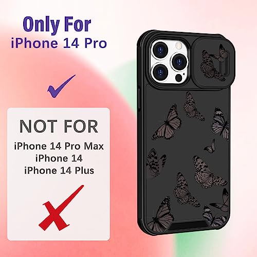 Image of Funermei (2in1 for iPhone 14 Pro Case for Women Butterfly Cute Girls Phone Cover Girly Pretty Kawaii Aesthetic Black Butterfly Unique Design with Camera Cover Funda for Apple for iPhone 14 Pro Case