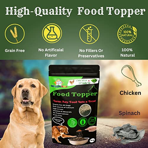 WiggleBoo Magical Dog Food Topper || Joy of Best Taste || Chicken & Spinach Flavour || Grain Free & Protein Rich || Natural Dewormer || 70g