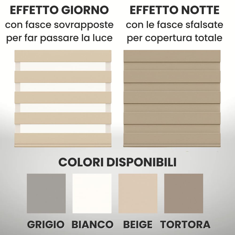 TENDE ARREDO TESSILE - Tenda a Rullo per Interni Predisposizione a Parete o Soffitto Made in Italy, con Catena a Comando Frizionata per Alzare-Abbassare (Night And Day, 120x300)