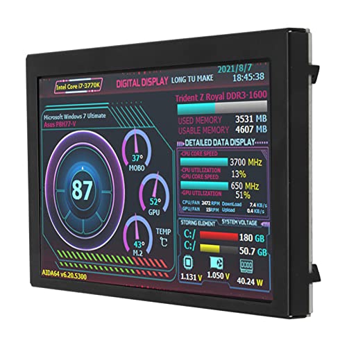 Image of ASHATA 5in Computer Temp Monitor, PC CPU RAM Data Monitor for Linux, PC Temperature Display for PC ARGB Computer Case Secondary Screen, IPS USB Mini Screen