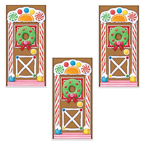 image for Beistle Gingerbread House Door Covers, 5’ x 30”, 3 Pieces – Magi
