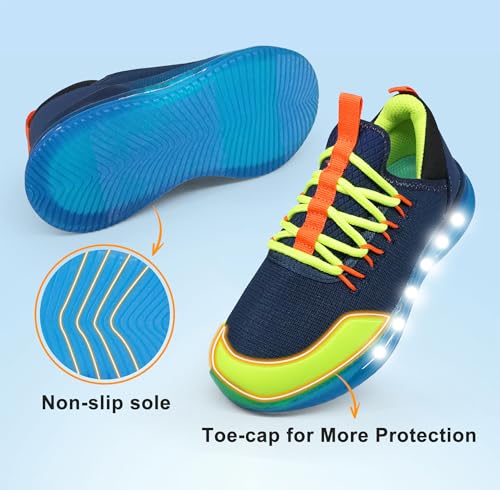 YESKIS Toddler Boys Light Up Shoes Lightweight Mesh Breathable Led Flashing Fashion Walking Running Sneakers for Little Kid Dark Blue 12