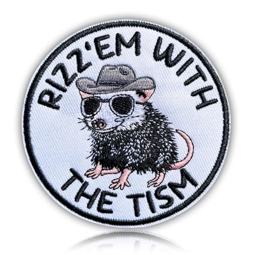 Rizz'Em with The Tism Patch Embroidered Funny Hook and Loop Backing Funny Ghost Reading Books Patch for Backpacks, Hats, Bags, Dog Harness, Vests