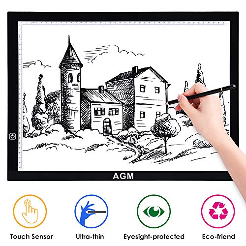 AGM Tablette Lumineuse A3, Light Box LED Copie Board avec Luminosité Réglable Précise, 5mm Ultra-Mince, Bouton Tactile, Fonction Mémoire, Dessin Tablette pour Croquis Esquisse Architecture
