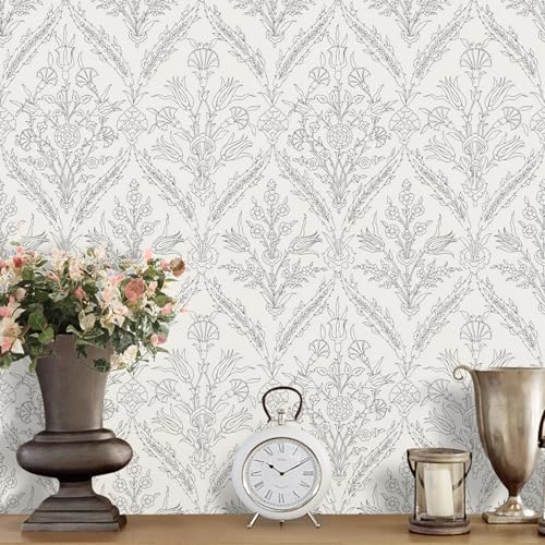 Nukofal Vintage Peel and Stick Wallpaper Beige Contact Paper 16.9inch x 118.1inch Boho Wallpaper Floral Contact Paper Leaf Self Adhesive Removable Wallpaper for Bedroom Bathroom Decorative Vinyl