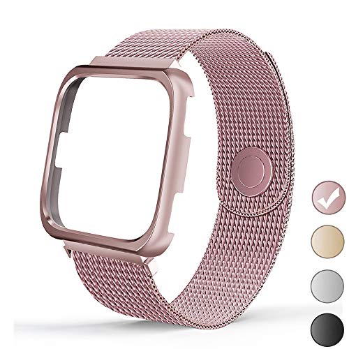 REYUIK Compatible with Versa Bands with Frame,Stainless Steel Mesh Breathable Metal Wristband
