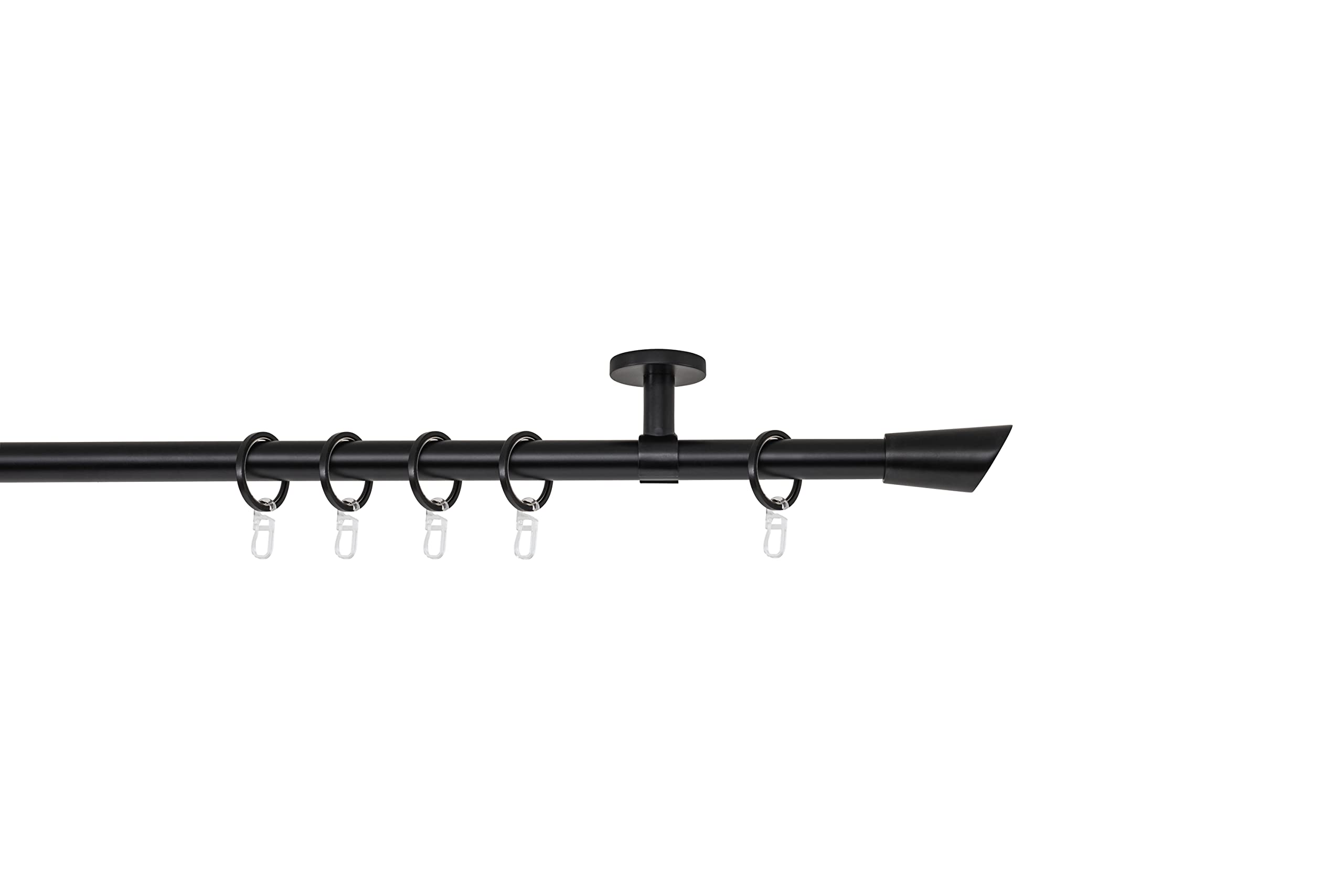 Gardinenstange auf Maß 20mm Rag 1-lauf Vorhangstange Deckenträger 4cm Stilgarnitur mit Ringen für Vorhänge 220cm Schwarz