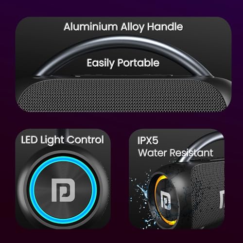 Image of Portronics Radiant 30W Wireless Bluetooth Portable Speaker With In-Built Mic,6 Hours Playtime,HD Clarity Sound,Dual Driver,RGB LEDs,TWS Connectivity,BT5.3v,USB Drive,Aux in,Type C Fast Charging(Black)