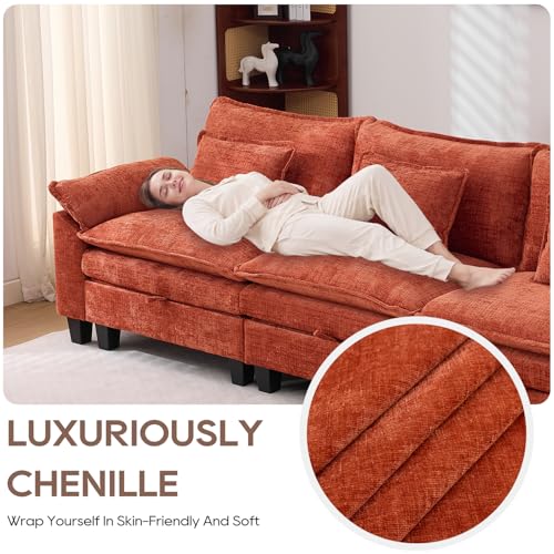 Image of IPKIG 151 inch Modular Cloud Couch with Storage, U Shaped Sectional Sofa with Ottoman & Pillow, Chenille Deep Seat Sectional Couches for Living Room, Apartment, Orange