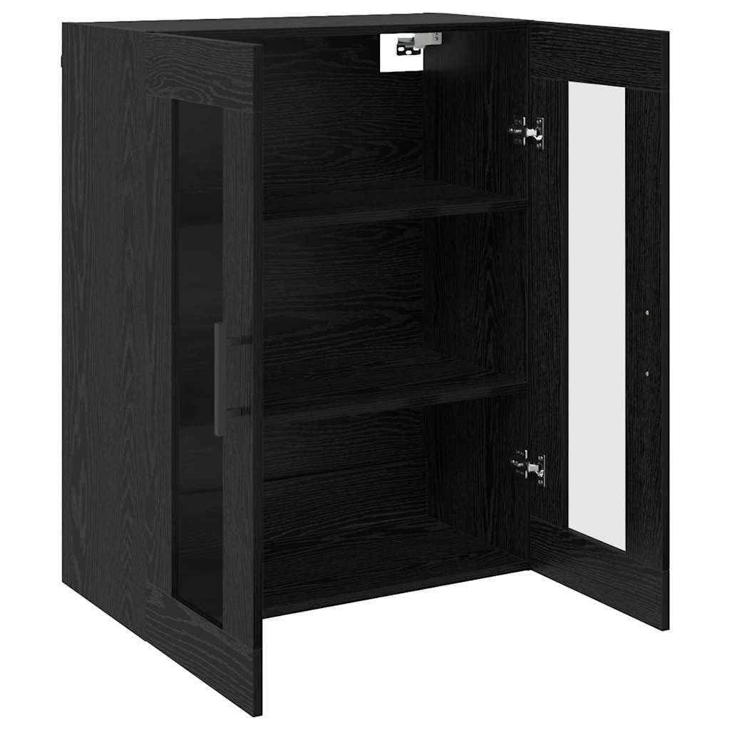Set di 2 armadi da parete con ante in vetro, colore rovere nero