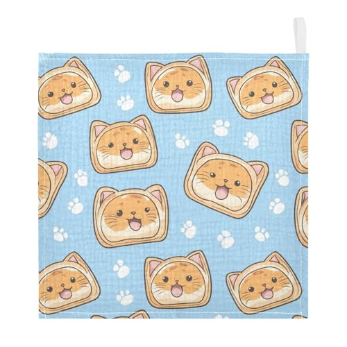 vvfelixl Cartoon Cat Toast Baby Burp Cloths Baby Muslin Washcloths for Boys Girls Cotton Babys Face Towel for Newborn Infants Soft and Absorbent 11.8 X 11.8 in, 5 Pack