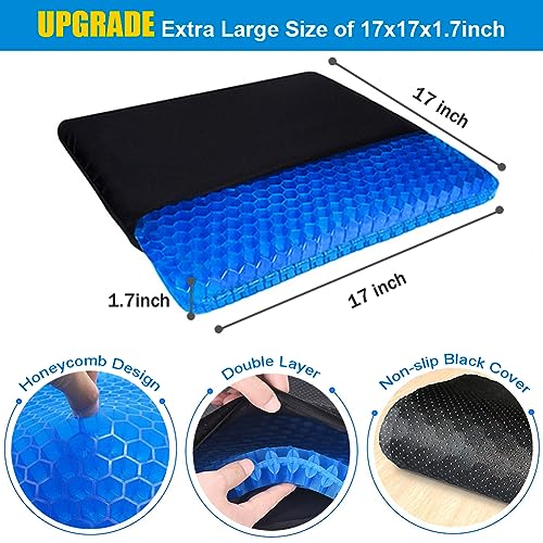 Image of Extra Large Gel Seat Cushion for Long Sitting Pressure Pain Relief (Blue) | 17x17inch Large & Thick Gel Cushion, Breathable Cooling & Soft Seat Cushion, Multiuse for Office Home Wheelchair Car Airplane