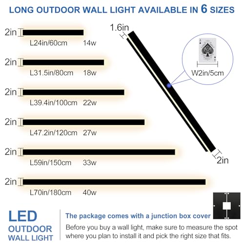 Image of Modern Outdoor Wall Light, 59 Inch Long Outdoor Wall Sconces | 3000K LED Outside Wall Light with Junction Box Cover IP65 Waterproof Wall Mount Exterior Light Fixtures for House Garage