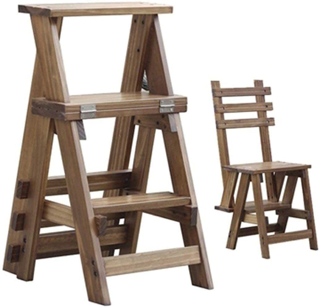 Tabouret d'échelle pliant en bois massif naturel marchepied antidérapant portable pour cuisine