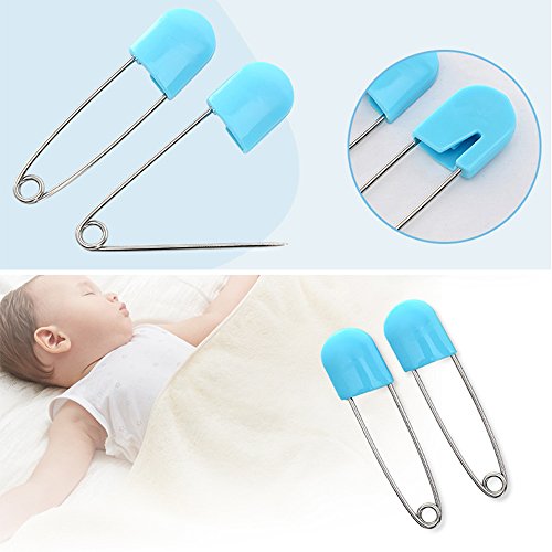 Waykino 50Pcs Kids Pins Plastic Head Baby Safety Pins Safety Hold Clip Locking Infant Cloth Diaper(Blue) #TOP6