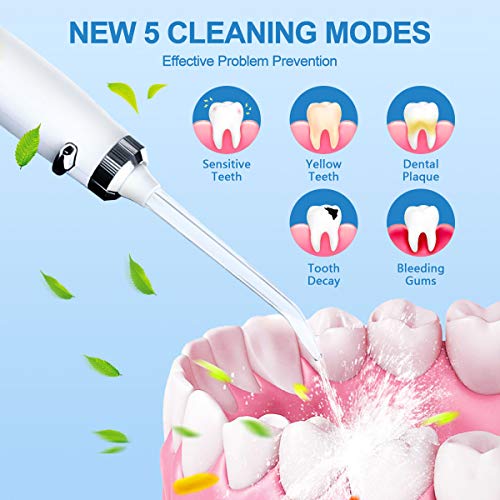 Water Flosser,JYSW Portable Water Pick Teeth Cleaner-500ML IPX7 Waterproof Electric Dental Oral Irrigator With Home Travel Bag and Teeth Whitening Strips,5-Mode Water Flossing with 3 Jet Tips - Thumbnail 2