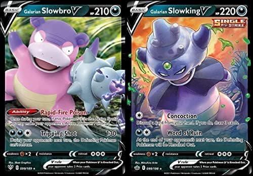 Galarian Slowking V 099/198 & Galarian Slowbro V 099/189 - Pokemon Ultra Rare Card Lot - Chilling Reign - Darkness Ablaze