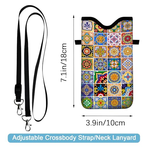 Image of Neoprene Cell Phone Sleeve Pouch Case Bag with Crossbody Strap Neck Lanyard for Women 7.1 X 3.9 in Bohemian Style