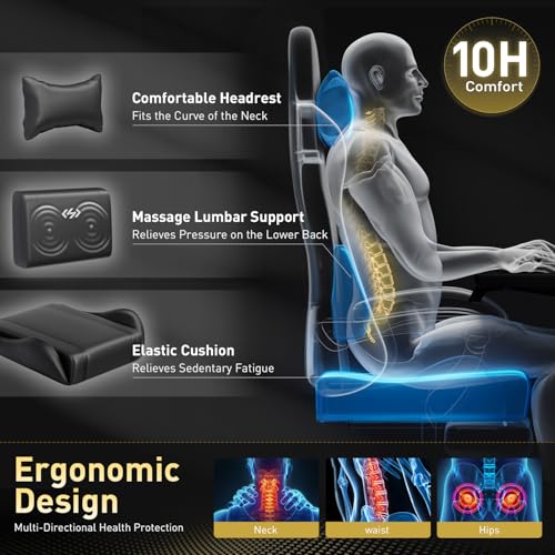 Image of HLDIRECT Gaming Chair, Ergonomic Video Game Seat with 360 Swivel & Lumbar Massage, Computer Chair PU Leather Cushion for Adults Home /Office Use (Black)