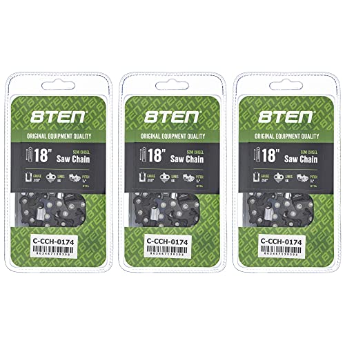 8TEN Semi Chisel Chainsaw Chain 18 Inch .050 3/8 66DL For Echo CS-590 Stihl MS260 MS270 Poulan PP4818A (3 Pack)