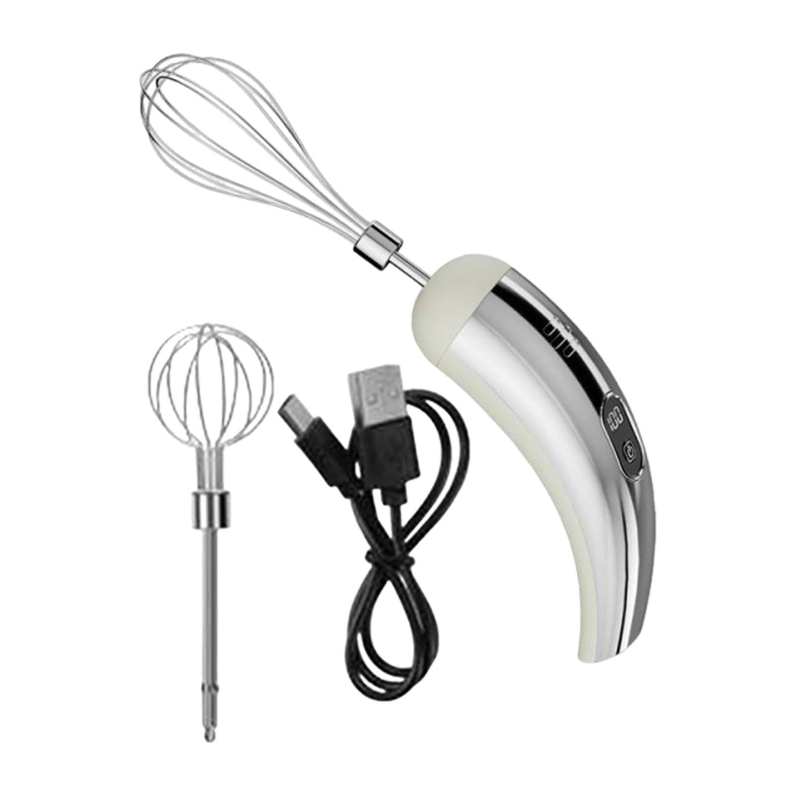 LOVIVER Batidora de Mano eléctrica inalámbrica con espumador de Leche, Multifuncional, con 5 velocidades Ajustables, Ideal para Hornear Pasteles y Preparar, Blanco Plateado