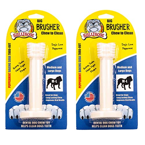 Bullibone Brusher: Dog Teeth Cleaning Brushing Toothbrush Stick - Long Lasting Nylon Peppermint Dog Dental Chew Toy for Oral Care and Dental Health, for Large and Medium Dogs