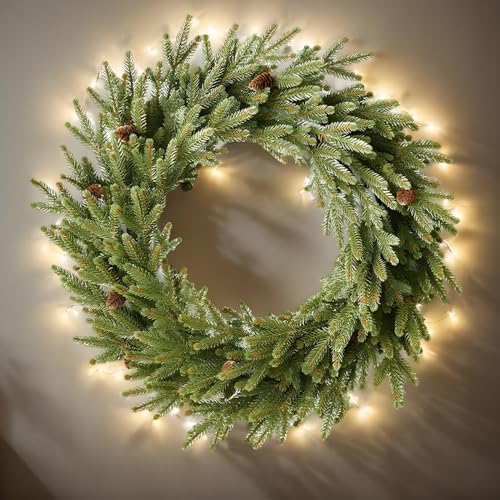 Couronne de Noël extérieure sans entretien 23" style rustique pour décoration de façade - 8
