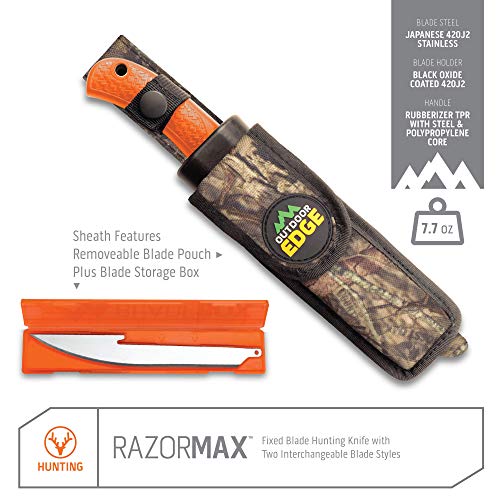 Outdoor Edge Razormax - Replaceable Fixed Blade Hunting Knife With 3.5" And 5" Blades, Belt Sheath And Detachable Blade Carrier (Orange, 6 Blades) #TOP2