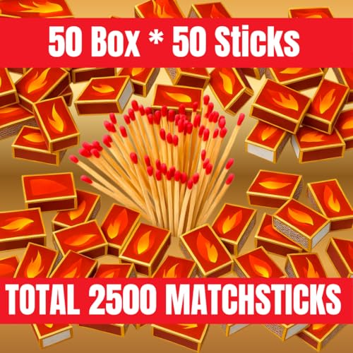 Image of (Pack of 50 Match Box x 50 Sticks) Premium Wooden Matchsticks for Home & Kitchen | Safety Match Sticks for Candle & Puja | Household Match Box| Fire Starter Matches | Outdoor Kitchen Camp Matchsticks